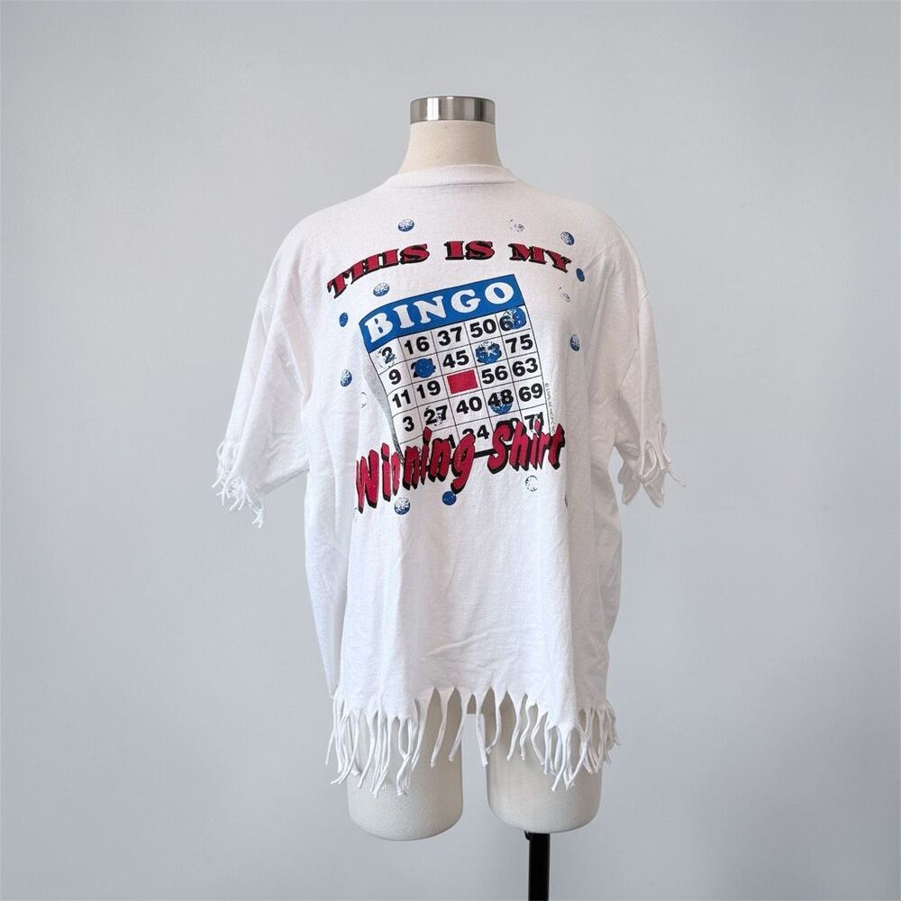 Bingo "This Is My Winning Shirt" Graphic Tee - White Large Novelty VTG Fringe